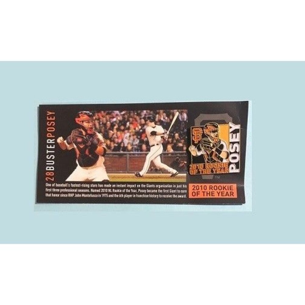 2010 San Francisco Giants Buster Posey Rookie of the Year Pin -New on Card